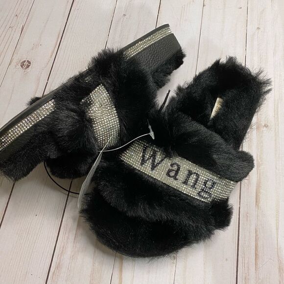 New Azalea Wang Bling Rhinestone Fur Slide Sandals Size 5 - Picture 3 of 3